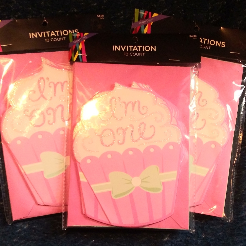 3 10 count packages of 1st Baby Girl Birthday Party Invitations